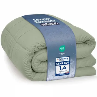 Utopia Bedding Sommerdecke 155 x 220 cm, Bettdecke Ohne Bezug Salbeigrün | Leichte Steppdecke mit weicher 200 g/m2-Füllung, atmungsaktiv und waschbar, dünne Schlafdecke für Sommer, OEKO-TEX