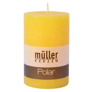 Müller Kerzen Polar Stumpenkerzen 120/78mm, Raureif-Effekt, Hochwertige Stumpen für langanhaltende gemütliche Stimmung, 1 Packung = 4 Stück, gelb