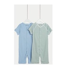 Unisex,Boys,Girls M&S Collection 2pk Adaptive Pure Cotton Rompers (3-16 Yrs) - Blue/Green, Blue/Green - 5-6Y
