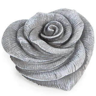 Logbuch-Verlag Grabherz Rose Herz Stein-Optik Herz Rosenblüte grau Grabschmuck Gartendeko Trauergeschenk 11,5 cm