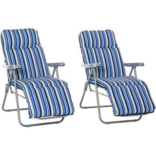 Outsunny Klappbar Sonnenliege, 60 x 75 x 65-102 cm, Stahl, Polyester, Blau , Kunststoff , 60x102x75 cm , Gartenmöbel, Gartenliegen