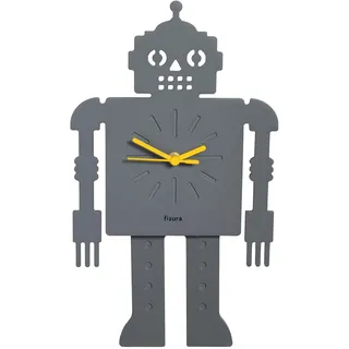FISURA - Originelle Roboter-Wanduhr. Leise Wanduhr. Maße: 38 Zentimeter x 20 Zentimeter. Graue Küchenuhr. Pendeluhr aus Holz und ABS. Benötigt 2 AA-Batterien.