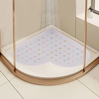 LY4U Ecke Duschmatten rutschfest Anti-Schimmel, 60x60 cm Herzform Duschmatten für Innendusche, PVC-Badematten für Badezimmer Nassdusche Bereiche, Schnelltrocknen, Bunt+Weiß
