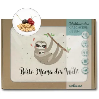 Öko Kirschkernkissen "Beste Mama" Faultier Motiv – Nachhaltige Geschenke für Frauen - Handgefertigt und naturbelassen aus Österreich - Geschenk zum Muttertag oder Geburtstag 19x26cm