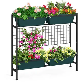 OYEAL Hochbeet mit Beinen und Rankgitter, 81,3 cm hoch, vertikaler Kräutergarten, Pflanzgefäß, für drinnen und draußen, erhöhte Blumenbeete für Gartenarbeit, Gemüse, Kräuter, Terrasse, Balkon