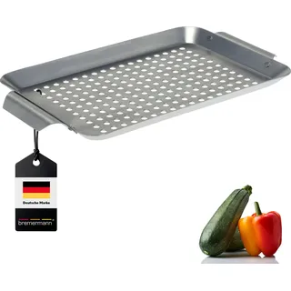 bremermann Edelstahl Grillplatte (32 x 1,5 x 18,5 cm), Grillkorb, Grillpfanne