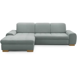 CAVADORE Sofaecke Lexi im Landhausstil / Sofa in L-Form mit XXL-Longchair links und Federkern / Inkl. Kopfteilverstellung / 275 x 82-99 x 173 / Flachgewebe: Hellblau
