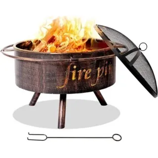 Happyment Feuerkorb Retro – Für draußen – Deluxe Feuerschale – Mit Funkenschutz – Metall – 79×69×23cm