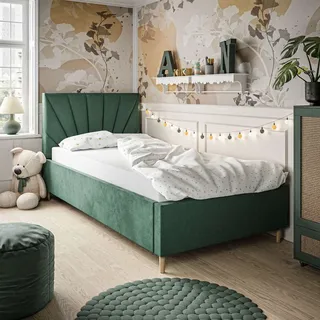 Gepolstertes Einzelbett AINA MINI 120/200 Elisse Velvet 70842 ohne Matratze - Grün