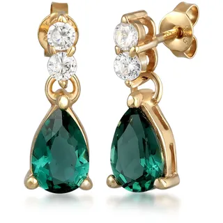 Paar Ohrstecker ELLI PREMIUM "Ohrringe Zirkonia Tropfen Quarz Grün Elegant 925 Silber" Gr. 19, gold, Ohrringe, Damen, mit Stein, Silber 925 (Sterlingsilber), Paar Ohrstecker