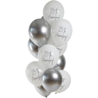 Folat 25163 Luftballons Set Latex-Silver Anniversary 33cm-12 Stück-Für Jubiläums Silber 25 Jahre, Medium