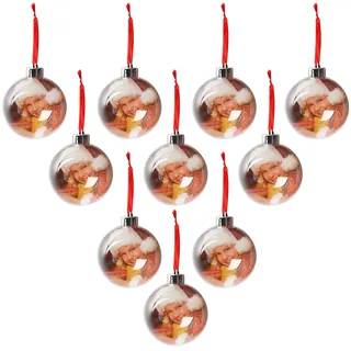 Belle Vous Foto Weihnachtskugeln (10 Stück) Transparente Christbaumkugeln mit Faden zum Aufhängen 2 x 75 mm Christbaumschmuck Fotos Familie Kinder & Haustiere, Weihnachtsfeier Weihnachts Schmuck