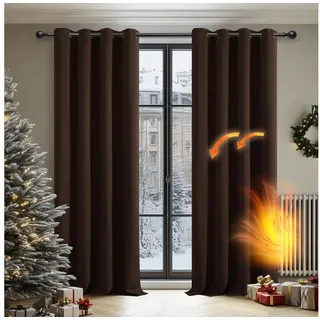 Deconovo Verdunkelungsgardinen mit Kälteschutz Vorhang Blickdicht Kälteschutzvorhang Blickdicht, 175x140cm(HöhexBreite), Dunkelbraun, 2er Set