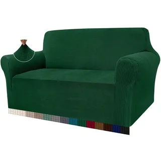Granbest High Stretch Sofabezug Moderne Sofaüberwurf Jacquard Elastische Sofahusse für Wohnzimmer Protector für Hunde Haustiere (2 Sitzer, Dunkelgrün)