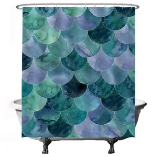 Ulticool Duschvorhang – Waage Meerjungfrau Wellen - 180 x 200 cm - Waschbar - Anti Schimmel - mit 12 Ringen – Blau Grün