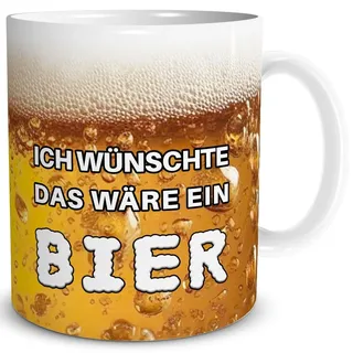 TRIOSK Tasse mit Spruch Ich wünschte das wäre ein Bier Bierglas Optik Geschenk Biermotiv lustig für Männer Freunde Bierliebhaber Arbeit Büro Kollegen Geburtstag Papa Vatertag, Keramik 300ml