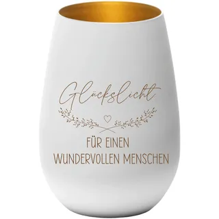 Windlicht - Glückslicht für einen wundervollen Menschen - Teelichthalter, Geschenkidee, Geburtstag, Weihnachten, Familie, Partner, weiß Gold