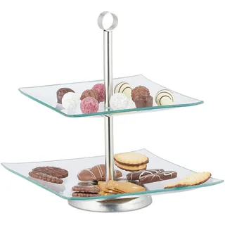 Relaxdays Etagere , Glas, Metall , 28 cm , Geschirr, Tischkultur & Serviergeschirr, Etageren