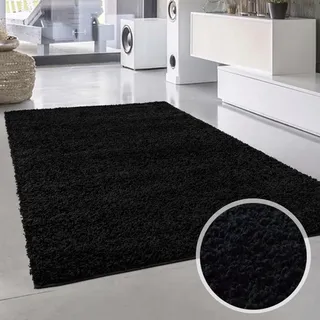 Hochflor-Teppich CARPET CITY "Shaggi uni 500" Gr. 31, schwarz, B:133cm H:30mm L:190cm, Kunstfaser, Teppiche, Hochflor-Teppich, Läufer, Shaggy, Uni, Langflor, weich, Wohnzimmer, Schlafzimmer, Kinder