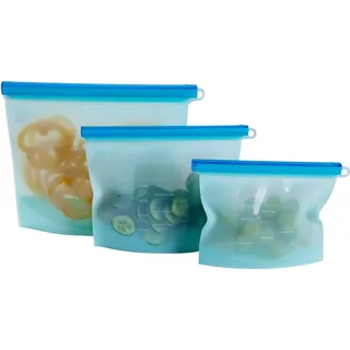 mixcover wiederverwendbare Frischhaltebeutel aus Silikon mit Verschluss, auslaufsicher, nachhaltig, BPA-frei, 3er Set, 500ml 1000ml 1500ml