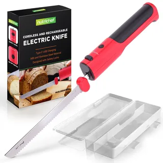 NutriChef Allesschneider Elektrisch – Akku Messer mit USB-C & 29 cm Klinge Kabellos tragbar für Fleisch und Brot – Ergonomisch sicher – Elektrisches Messer für Küche und Feiertage