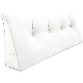 Vercart Rückenkissen für Bett Samt 140 cm , Weiß , Textil , Füllung: Hohlfaser , Dreieckig , 50x140 cm , Hergestellt in Europa , Heimtextilien, Wohntextilien, Kissen, Rückenkissen