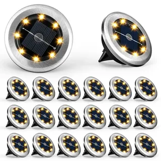 Solpex Klein Solar Bodenleuchten, Solarleuchte für Garten 8 LEDs 20 Stück, Warmweiß Gartenleuchten Edelstahl Wasserdicht für außen, Garten, Terrasse, Rasen, Hof, Gehweg