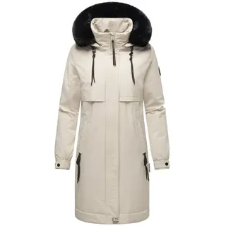 Navahoo Damen Mantel lange warme Winterjacke mit Kunstfell und Kapuze (beides abnehmbar) Kaltwetterretter 14 Pearl Grey Gr. XXL - XXL