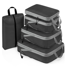 Meowoo Koffer Organizer Kompression Packing Cubes Verpackungswürfel Packwürfel Gepäck Doppelte Lage Aufbewahrung Taschen 5 Stück (Schwarz)