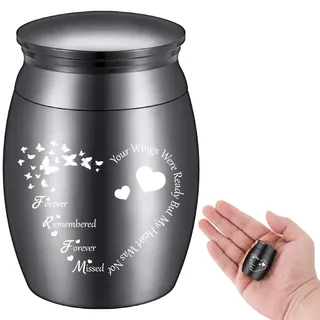 CREATCABIN Kleine Andenkenurne Mini-Urnen Für Asche Schmetterlingsherz Miniatur-Beerdigung Beerdigung Behälter Einmachglas Gravur Edelstahl Für Menschliche Familie Freunde Denkmal Schwarz 40x30mm