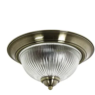 Licht-Erlebnisse Deckenlampe Metall Glas in Messing Antik IP44 Bad Küche Ø31 cm E14 2-flammig runde Jugendstil Deckenleuchte Esszimmer BARMSTEDT