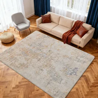 Safunion Teppich Wohnzimmer Schlafzimmer KurzFlor Modern Teppiche Groß Weich rutschfest Abstrakte (Grau/Beige/Gold/Multi, 160 x 200 cm)