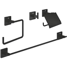 Grohe Start Cube - Duschkorb- Set (Material: Glas/Metall, inkl. 2x QuickGlue A2 (4 Klebepunkte) + 1x QuickGlue A1 (1 Klebepunkt), verdeckte Befestigung), matt schwarz, 411152430