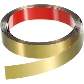QUARKZMAN 5m x 25mm Zierleisten Selbstklebend, Wandleisten zum Aufkleben und Anbringen von Rahmen, Edelstahlleiste mit gebürstetem Finish für Wand, Decke, Böden, Schrank (Gold)
