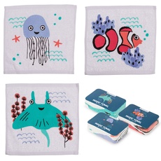 damaloo 3X Magisches Handtuch Kinder mit Tiermotiv - Zaubertuch mit Meerestiere Motiv - Magic Towel Kids - Magische Handtücher Set für Mädchen & Jungen - Zauber Waschlappen aus Baumwolle 30x30