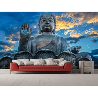 Oedim - Wandbild Buddha Sonnenuntergang | Fototapete für Wände | Wandbild | Tapete | 500 x 300 cm | Dekoration für Esszimmer, Wohnzimmer, Zimmer