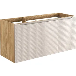 Badezimmerschrank 120 cm für Waschbecken, Eiche beige, 3 Türen, MDF-Fräsung - Beige