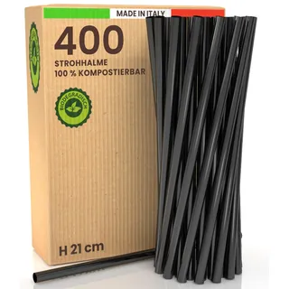 400 Schwarze ökologische und wiederverwendbare Trinkhalme Made in Italy | Ideal für Getränke, Cocktails und Veranstaltungen