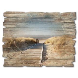 Artland Holzbild »Nordseestrand auf Langeoog - Steg«, Strand, (1 St.), beige