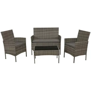 MCW Garten-Garnitur MCW-N98, Sitzgruppe Lounge-Set, Metall Glas Stoff/Textil (180g/m2) ~ grau, Kissen hellgrau