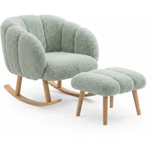 Hanah Home Elegantes Ohrensessel- und Pouf-Set (2-teilig), Grün, 100% Wellssoft-Stoff, 18 mm Melaminplatte | Perfekt für gemütliche Wohnräume