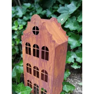 Edelrost Windlicht Haus Namas, Fenster rund Edelrost Windlicht Haus Namas - klein