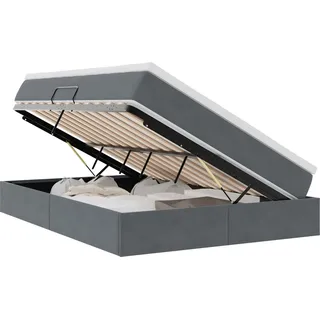 vidaXL Aufbewahrungsbett mit Matratze Dunkelgrau 140 x 190 cm Samt - Grau