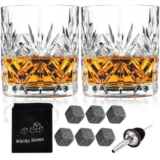 SuproBarware Whiskygläser, 2er-Set, Vintage-Whiskygläser, 300 ml, Trinkgläser, Kristallglasbecher, bleifrei, Bourbon, Brandy, Rum, Cocktail, Trinkgeschirr, Glaswaren, Barzubehör, Zuhause, Bar, Party,