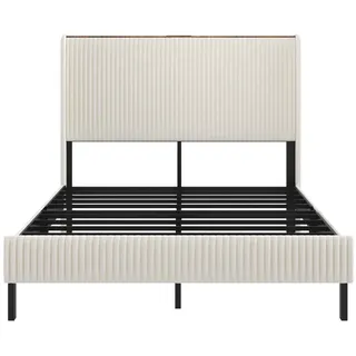 Stilvora Polsterbett 160/200 cm in Beige & Creme mit gepolstertem Kopfteil, Metalllatten und Flügeldesign aus Cord , 160x200 cm , Schlafzimmer, Betten, Polsterbetten