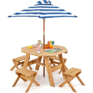 Costway Kindersitzgruppe, Natur, Holz, Gartenmöbel, Kinder-Gartenmöbel