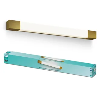 Philips Rover LED Spiegelleuchte quadratisch, ideal geeignet für das Badezimmer, 10 W, 1500 lm, 2700 K, Messing, IP44, wasserfest, Gold