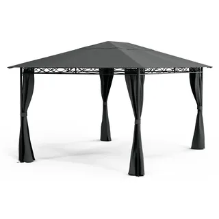 Blumfeldt Mondo Pavillon 3x4 – Stahlrahmen, Mit Vorhängen, Wetterfeste Überdachung, Gartenpavillon, Rostfrei, Leichter Aufbau, Dunkelgrau - Grau
