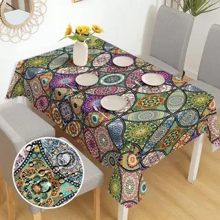 Boho Polyester Tafelkleed für Außen Bambusmuster Weerbeständig 150x220 cm