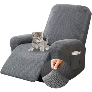 Chingcoo 4-Teilig Sesselbezug, All-Inclusive Sesselschoner für Relaxsessel, Sesselschoner für Fernsehsessel, Komplett Sesselbezug, Stretch Sessel Überzug mit Taschen (Dunkelgrau)